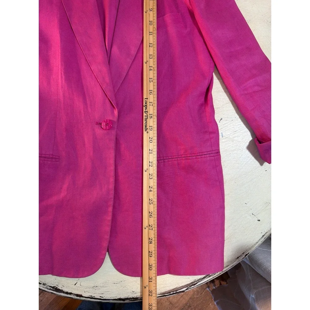 WTC Linen Blazer Women Size M Fuchsia Pink Single Button VTG Professional - Picture 5 of 7